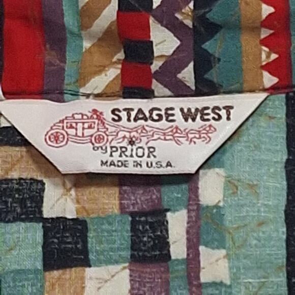 Vintage Stage West 90s Geometric Print Button Western Shirt Mens Med/Womens Lg - Picture 2 of 11